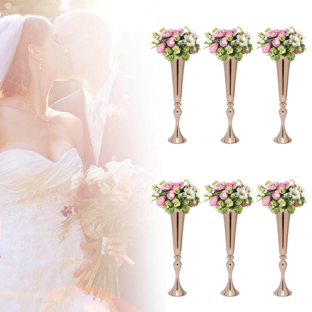 Bymaocar 6pcs Elegant Flower Vase Metal Flower Desktop Stand Gold 22.2" Tall for Centerpieces Wedding Anniversary Birthday Decor