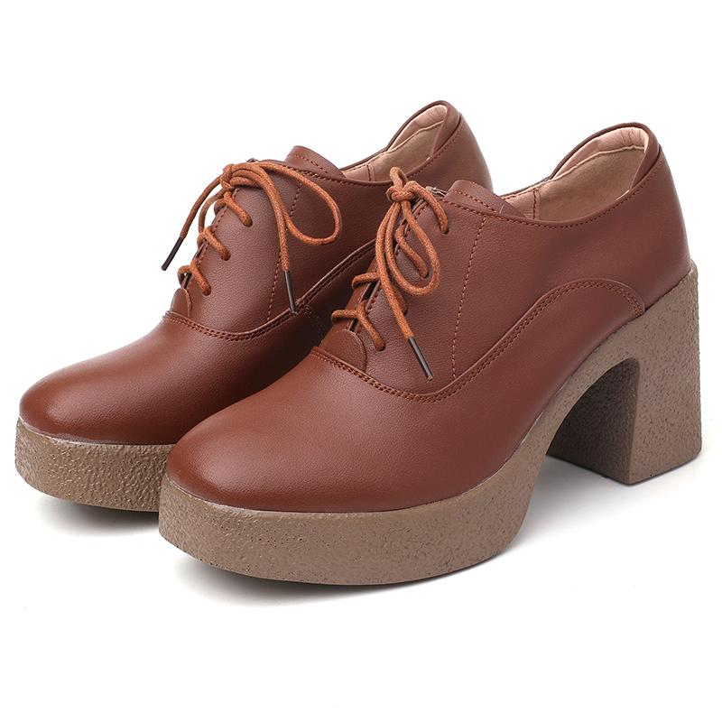 Fashion AIYUQI Women High Heels Autumn New Genuine Leather Platform Women Business Dress Shoes Lace-up British Style Office Shoes Women