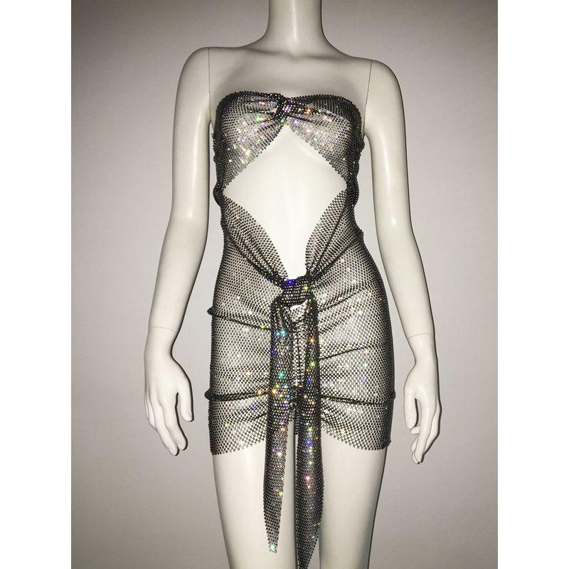 

Women s New Wear Mesh Sexy Hip Skirt Hot Drilling Black All yards