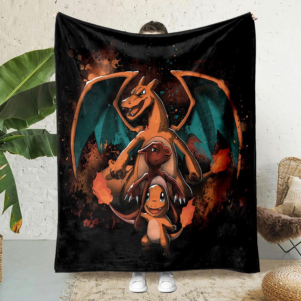 1PC Japanese Cartoon Pokemon Charizard Dragon Fluffy Soft Flannel Blanket Sofa Adult Blanket Office Lunch Break Blanket Gift