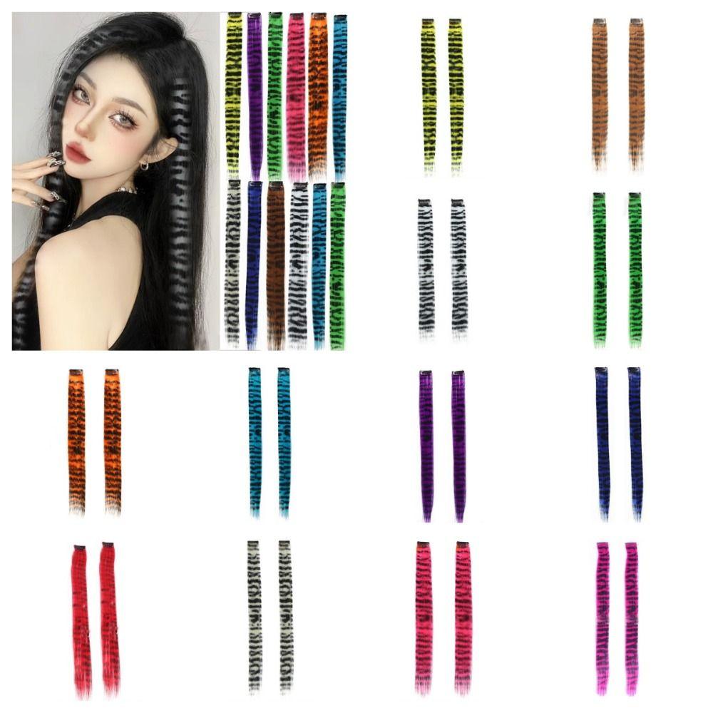 

2 шт. Леопардовий довгий прямий перук Райдужний кольоровий перук DIY Пір яні нарощені пасма Жінки 4