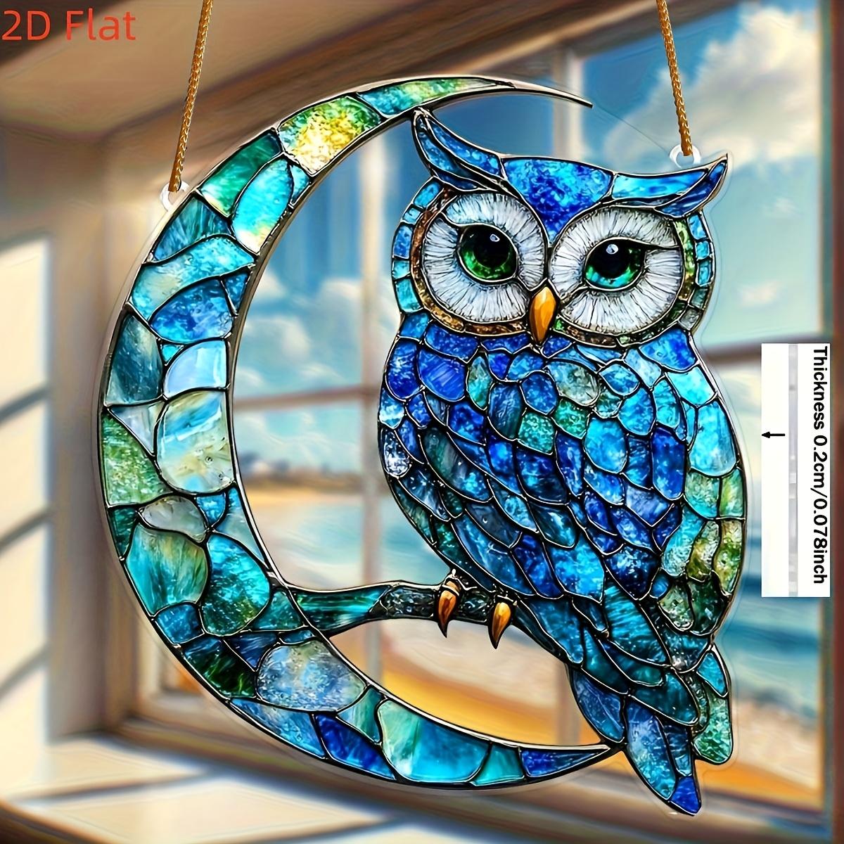

Moon Owl Sun Catcher Hanging Ornament, Ideal Gift for Bird Lovers and Farmhouse Bar Decor, Nurseries, Vintage Home Decor Wall for Bar Kitchen, Restau 20*17.5cm