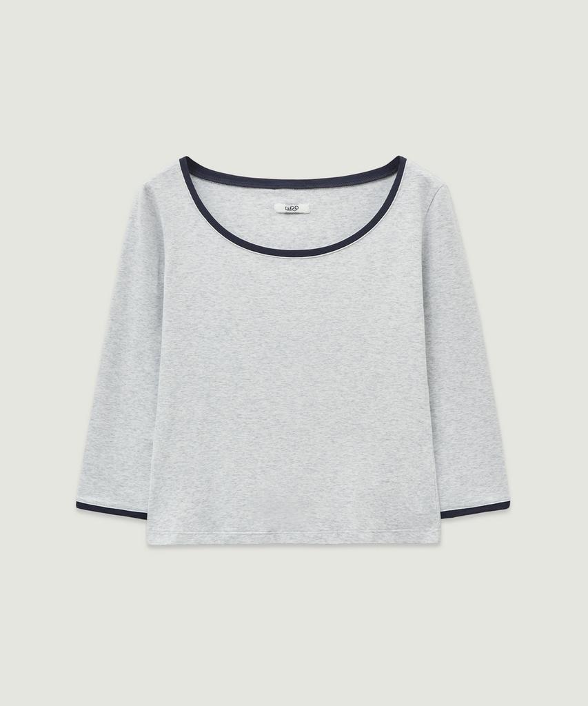 LMOOD WOMEN Dolly Three Quarter Ringer T-Shirt Light Gray
