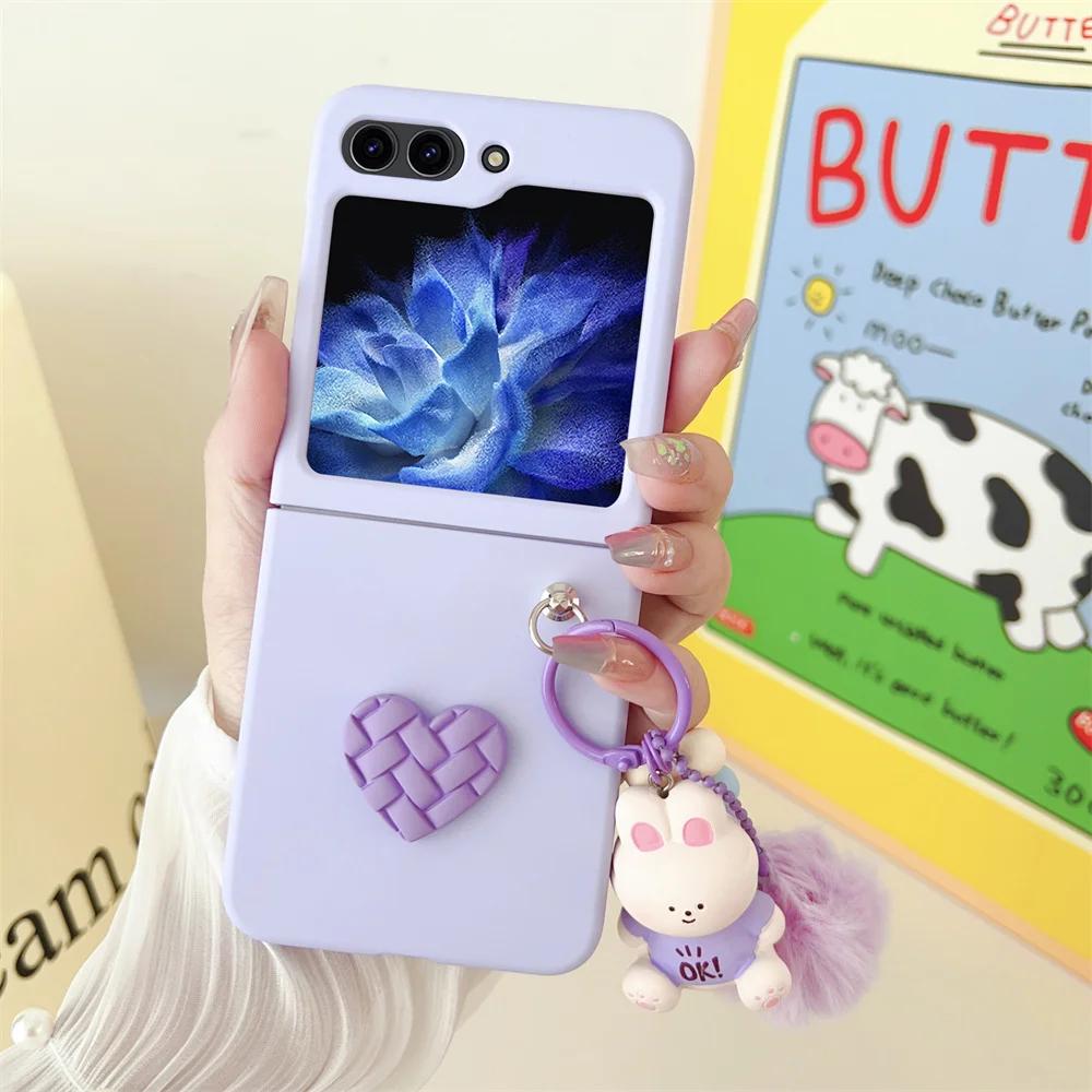 For Samsung Galaxy Z Flip 7 FE Cartoon Bear Love Heart Case For Samsung Z Flip 7 6 5 4 ZFlip 7 Hairball 3D Cartoon Pendant Cover