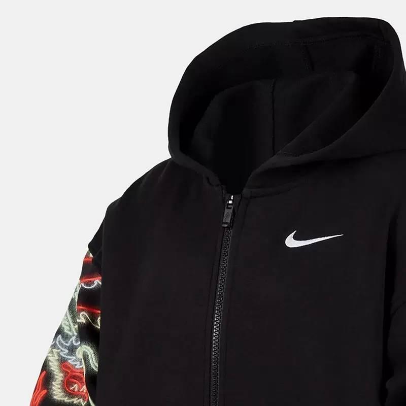 Nike Jacket Embroidered Pattern Fleece Casual Zip-Up Hoodie Kids jackets Black FZ6562010