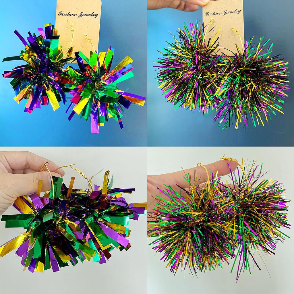 Stylish Mardi Gras Festival Earrings Fashion Ear Jewelry Rainbow Tinsel Earrings Acrylic Material for Karneval Gift