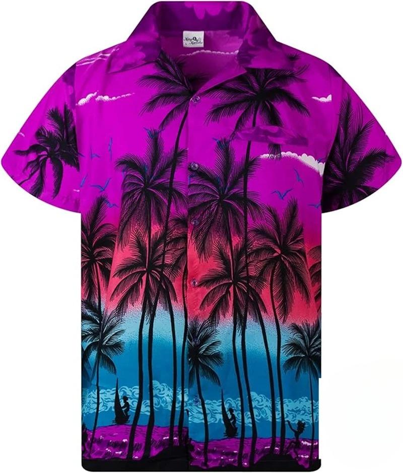 Camisa Hawaiana con Palmeras Tropicales Impresión 3D Para Hombres/Mujeres Verano Casual Moda Manga Corta Camisas Botón Arriba Blusa de Vacaciones