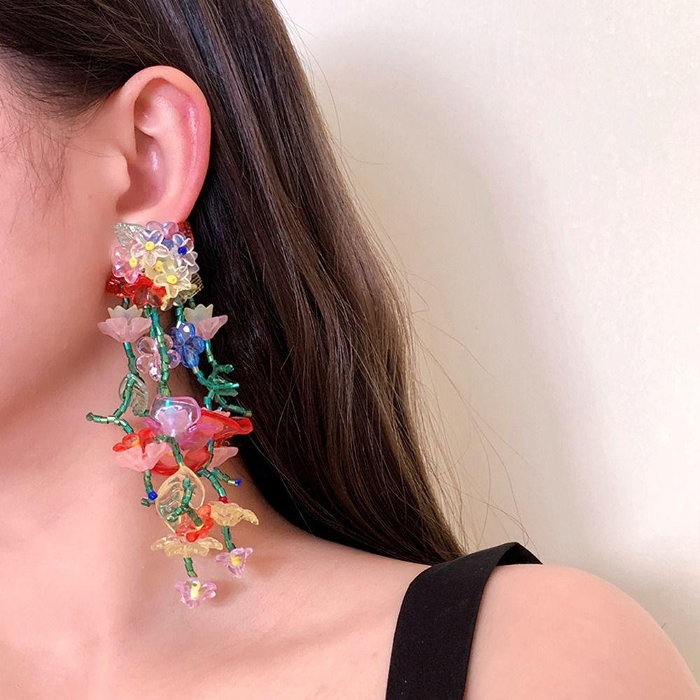 Rural Style Beaded Tassel Earrings Handmade Colorful Floral Earrings  Birthday Gift
