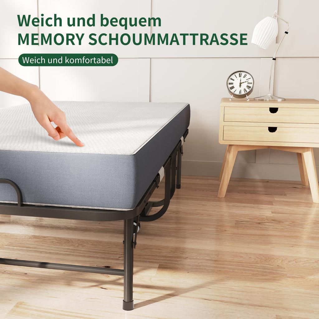 190 × 78 Cm Folding Twin Bed with 9.5 Cm Memory Foam Mattress, Portable Guest Bed/Rollaway Bed Incl. Sturdy Metal Frame & Storage Bag