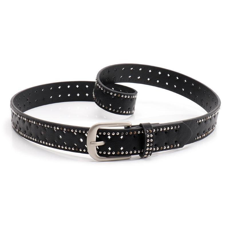 Hot-selling new Spice Girl style women s belt, double-row bead punching design versatile jeans belt women чёрный