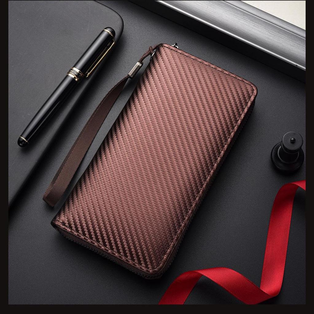 Men's RFID Anti-Theft Carbon Fiber Wallet - Large Capacity with Multi-Card Slots and Coin Purse