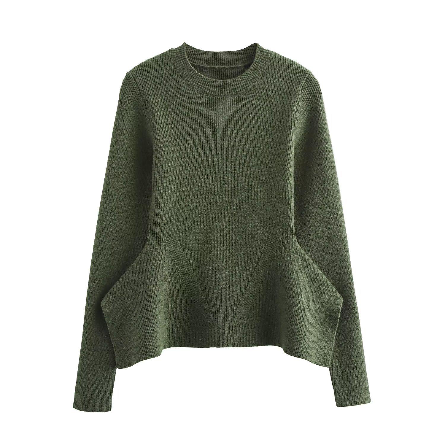 

2024 Осень Женский Вязаный Топ в Европейском и Американском Стиле с Модным Подолом Юбки Small зелёный