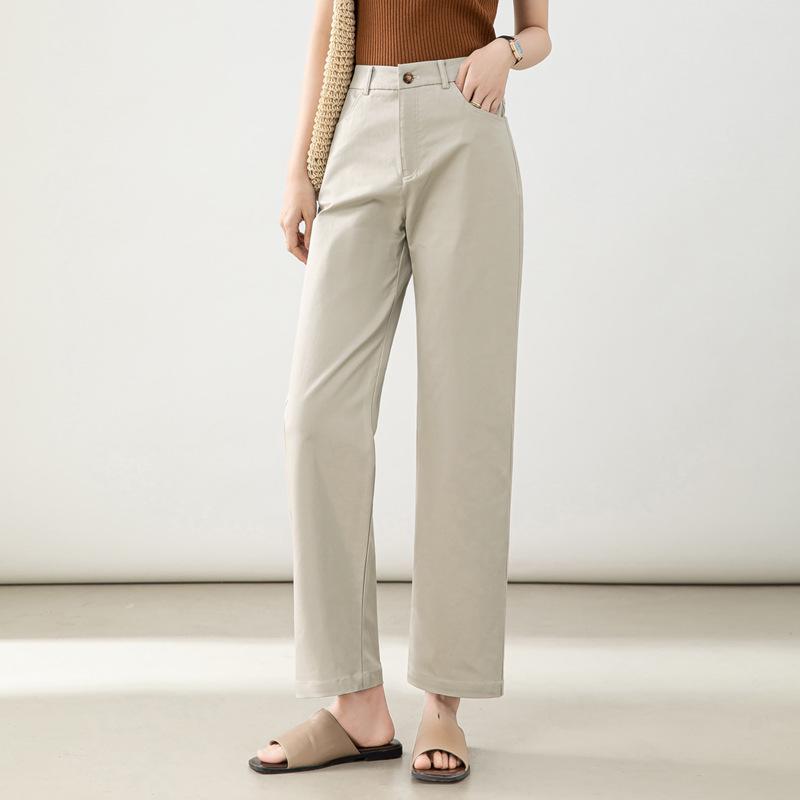 Autumn 2025 Women's High-Waisted Cotton Slimming Straight-Leg Trousers - Chic and Casual Style.