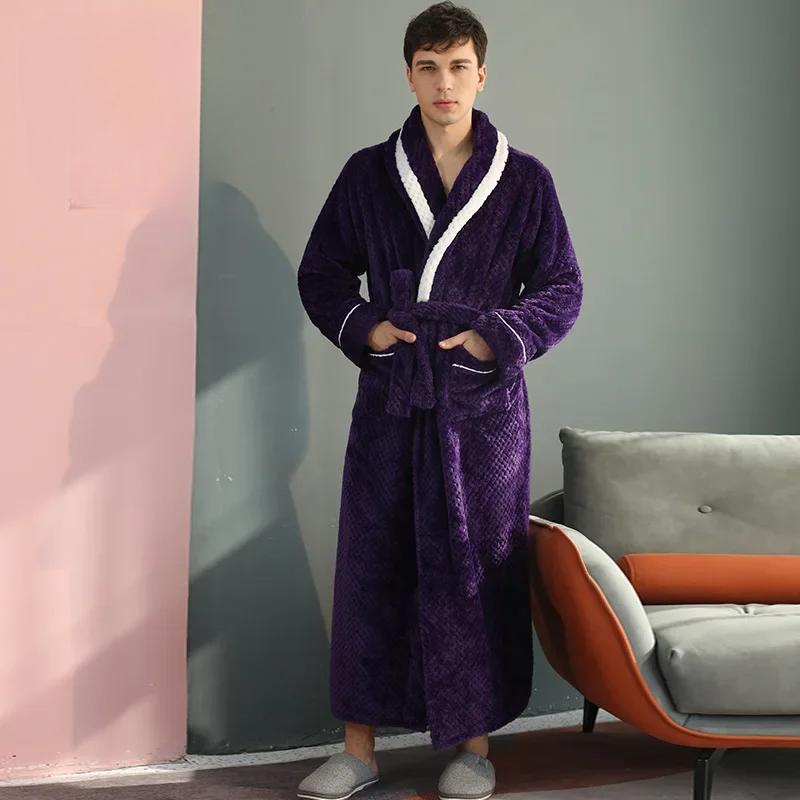 New Long Thickened Velvet Couple's Bathrobe for Women In Winter, Large Flannel Bathrobe for Men In Autumn