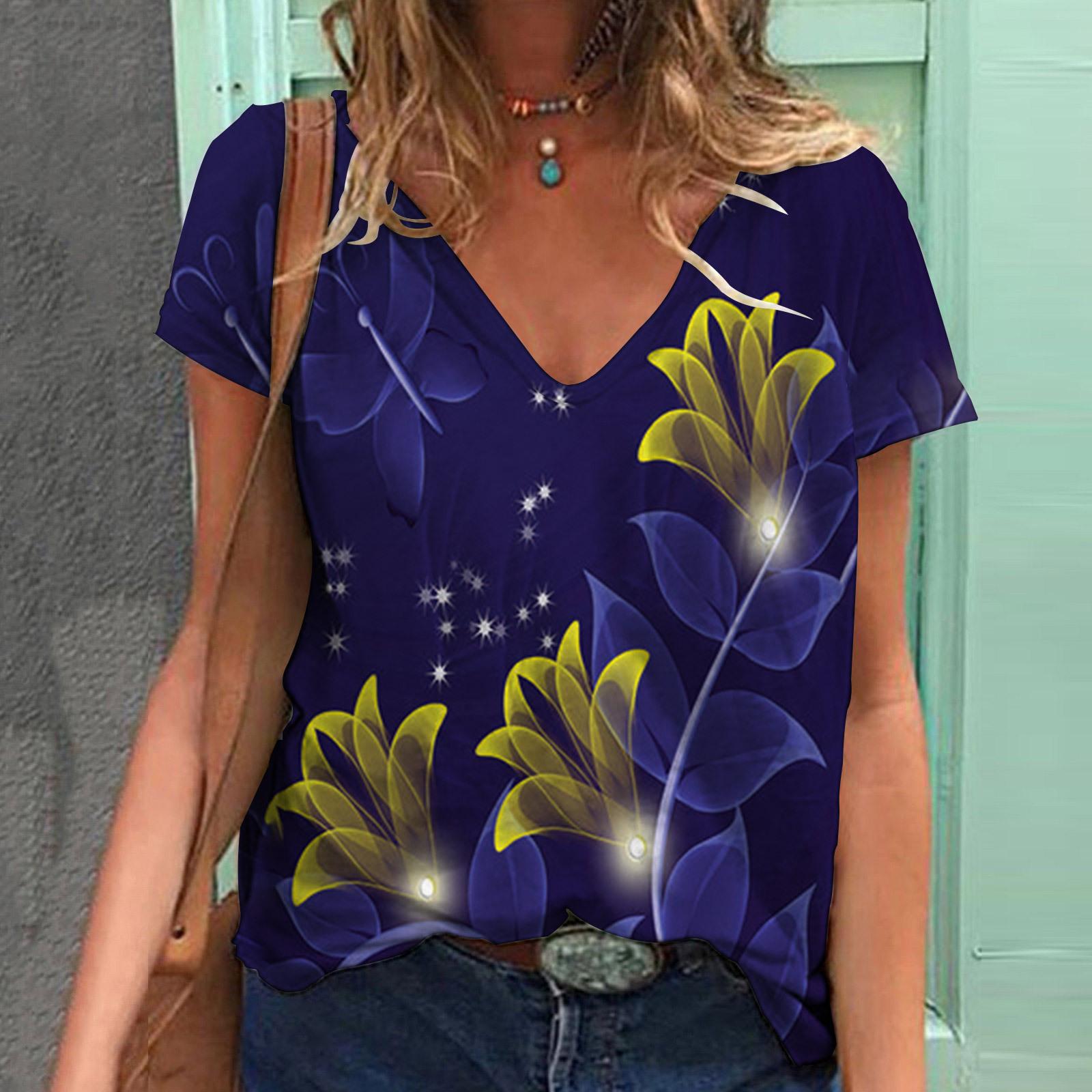 

Женская летняя футболка с желтыми блестящими цветами и принтом с короткими рукавами, повседневные топы с принтом