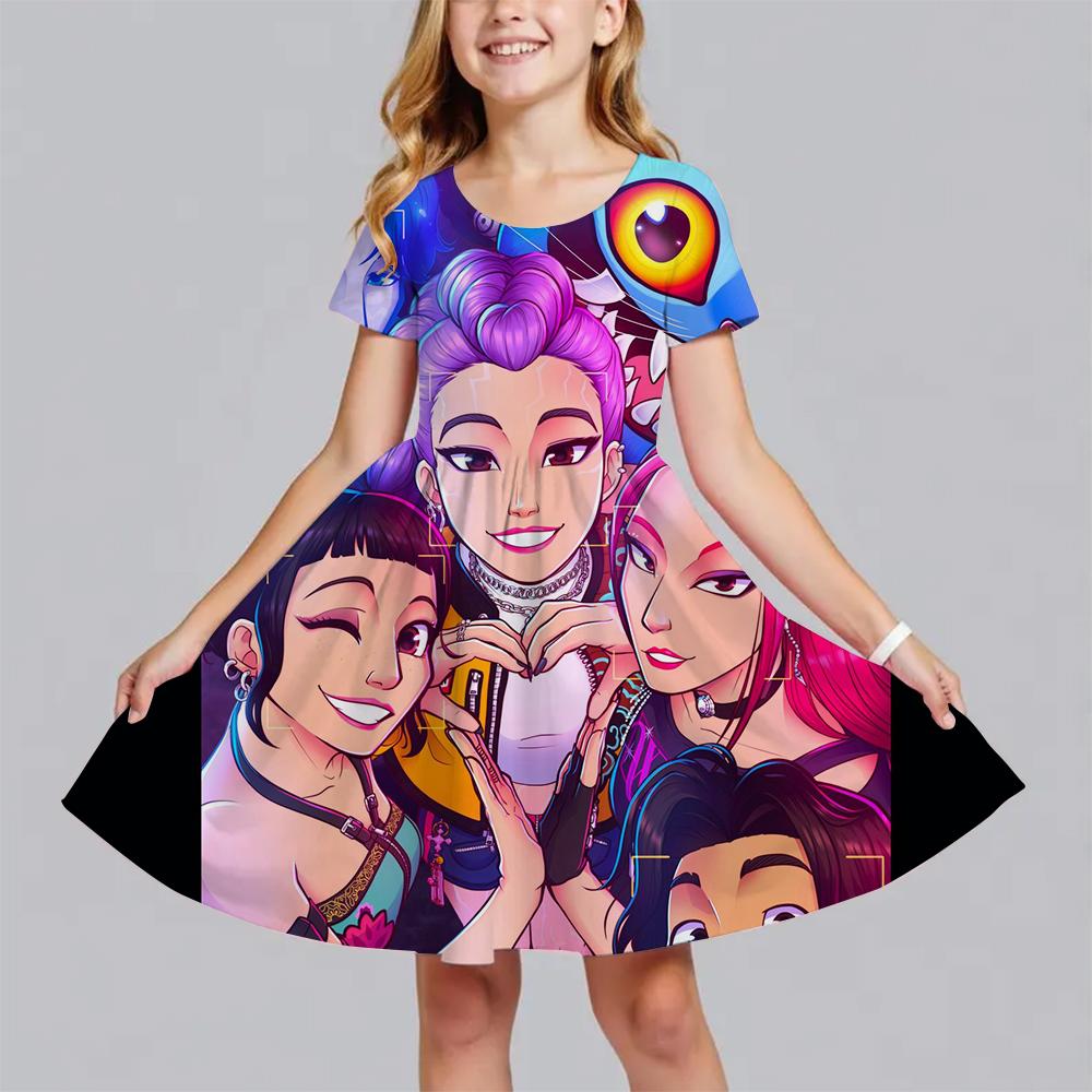 Girls Dress Summer Kids Clothes Huntrix Kpop Demon Hunters Princess Dresses Fashionable Children's Party Performance Birthday