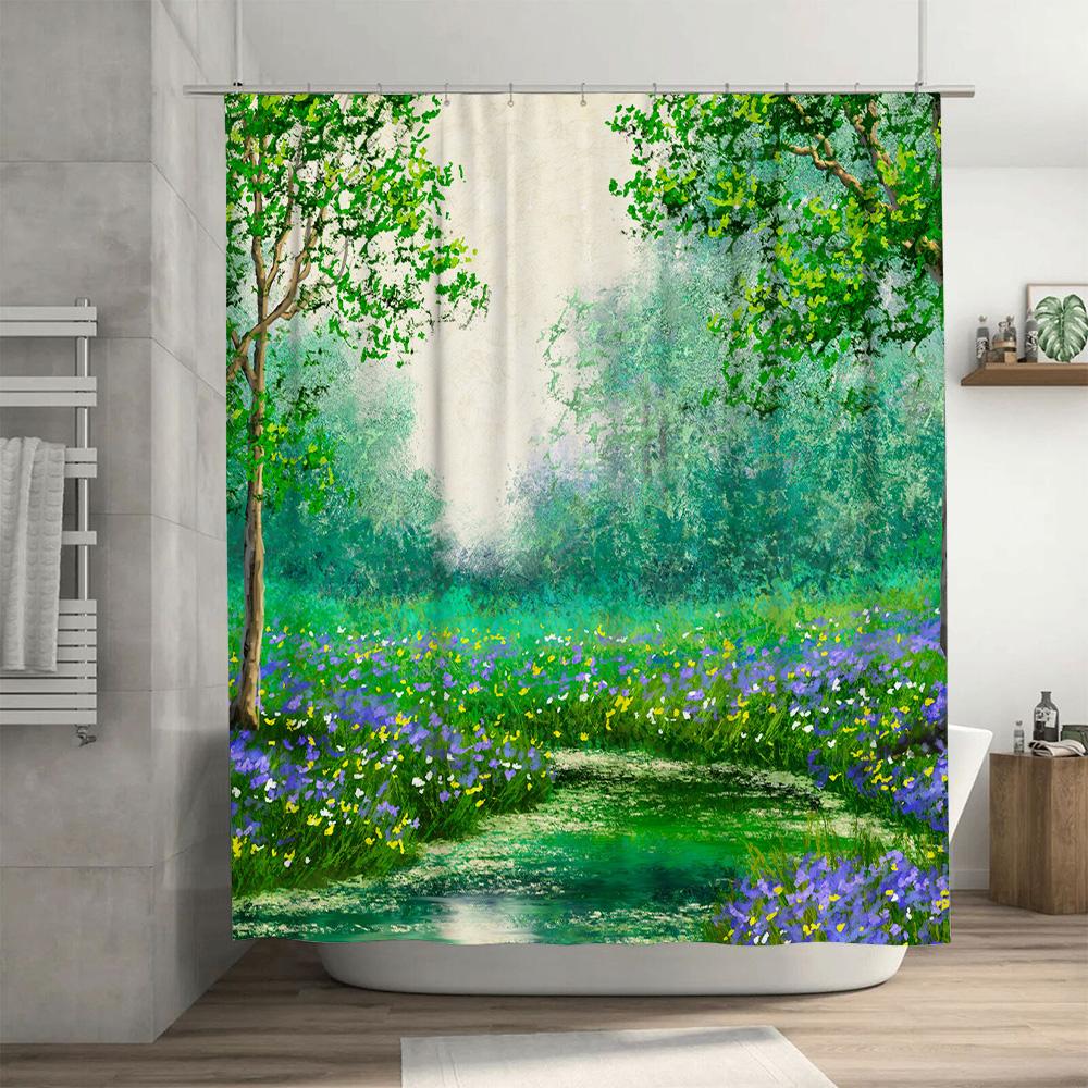 Rainforest Escape Shower Curtain Greenery Wildflowers Bath Decor With Hanging Rings Home Decoration For Bathroom 69 X 72 Inches