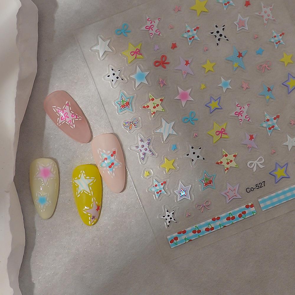 Trendy Translucent Star Plaid Nail and Device Decor Stickers