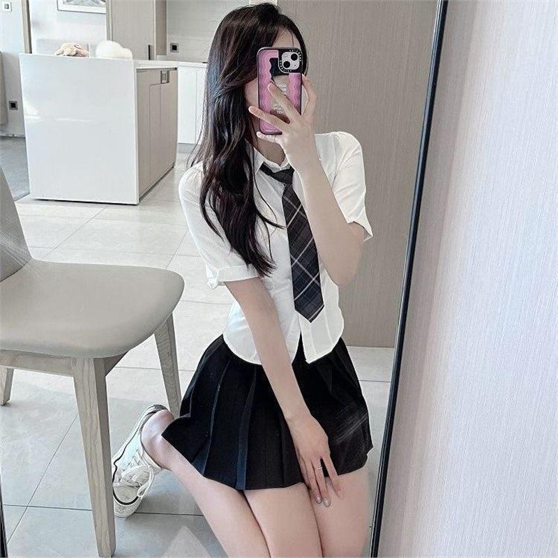 Senior Girl Waist-Cinching JK Uniform Shirt - Japanese Summer Academic Style, Short-Sleeved, Pure Desire