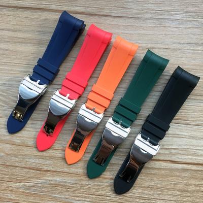 22 mm schwarzes, blaues, rotes, orange, grünes, gebogenes Uhrenarmband aus weichem Silikonkautschuk mit silbernem Verschluss für Tudor