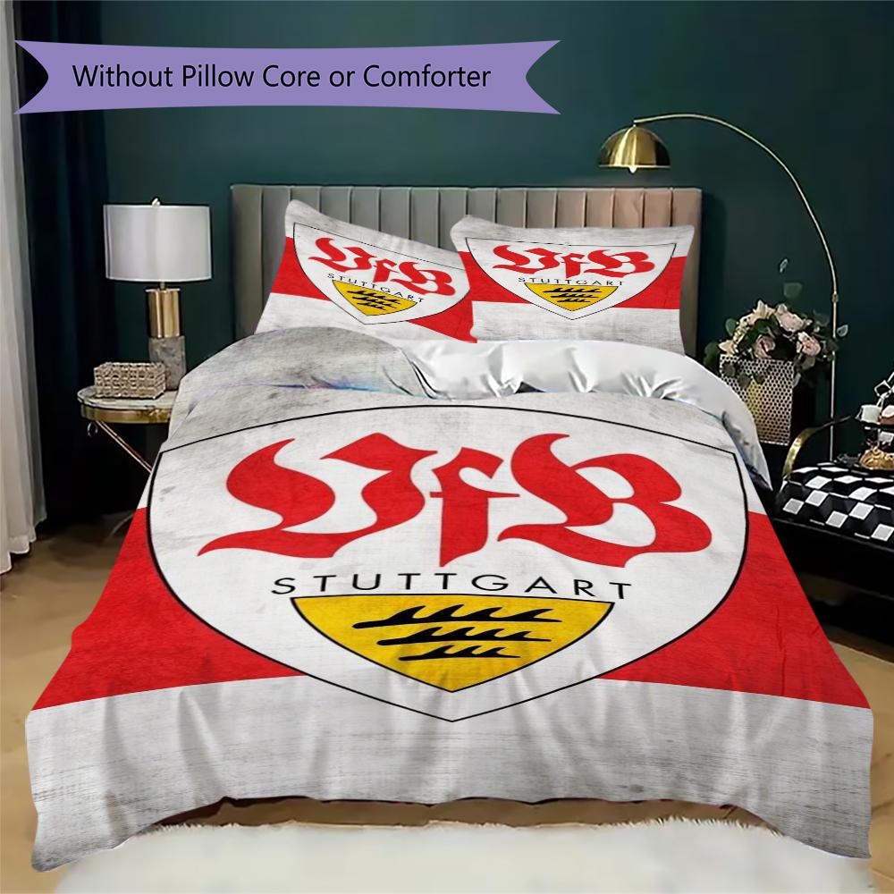 Conjunto de Cama com Padrão VfB Stuttgart Colcha Capa de Colcha Fronha Decoração de Casa Presente de Aniversário (1 * capa de edredom + 2 * fronhas sem enchimento)97