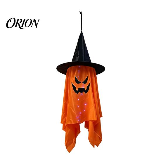 Halloween Yard Art for Decoration Hanging Ghost Decor with Wizard Hat, LED Light Up Colorful Lights Patio Windsock Porch Yard, Outdoor Spooky