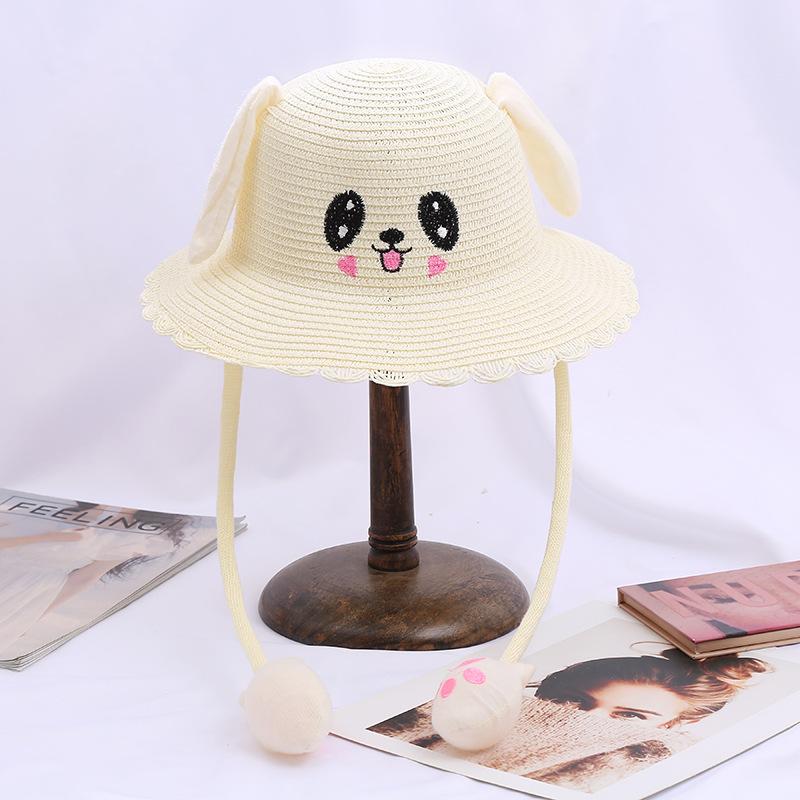 Children'S Straw Hats, Summer Sunscreen Visors, Rabbit Hats With Moving Ears, Tourist Attractions Will Move At A Pinch