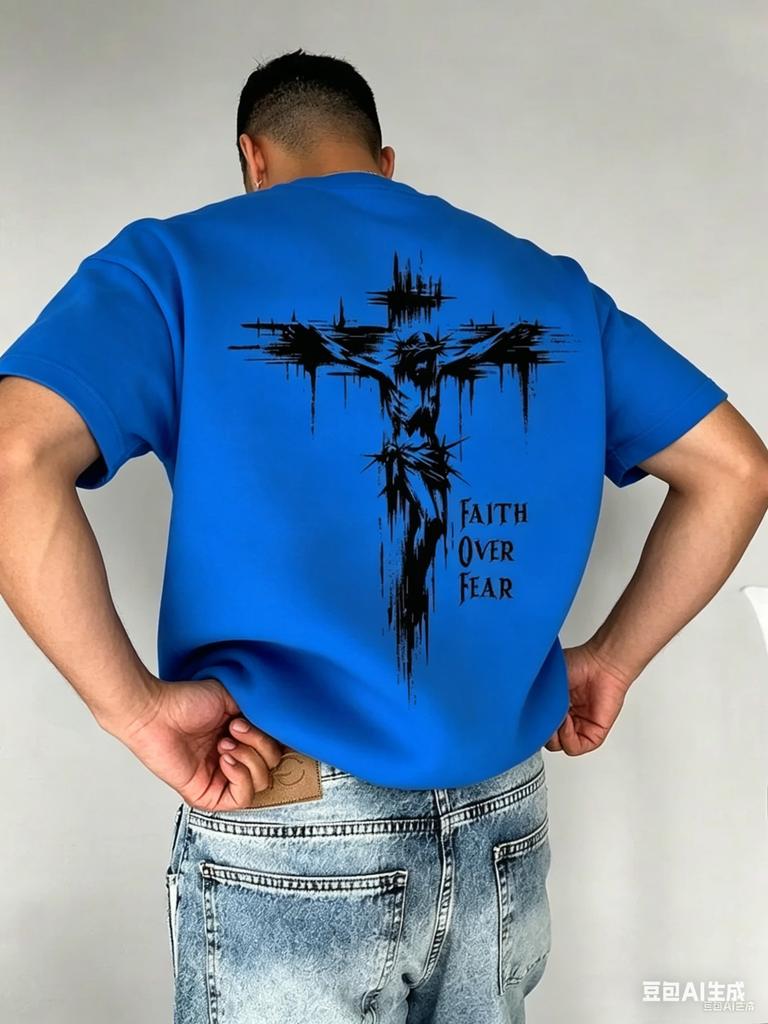 The Summer Cotton Tshirt For Men Features A Crossshaped Design Pattern Printed On The Back It Is Suitable For Daily Wear