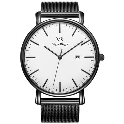 Orologio Analogico Semplice Elegante di Marca Popolare Ultrasottile Leggero Business Impermeabile al Quarzo [BUREI] da Uomo da Uomo Bianco-Nero