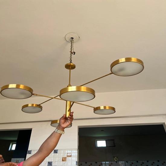 Modern LED Chandelier with Rotating Arms 6-Arm Drum Shade Ceiling Light 139.7 Cm Adjustable Pendant Dining Table, Kitchen