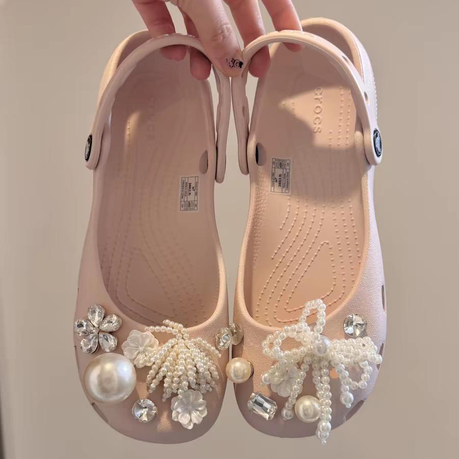 1 Set Pearl Flower Rhinestone Shoe Charm - Elegant Removable Shoe Decor Ornaments - DIY Decor Accessories for Women Clog Sandals