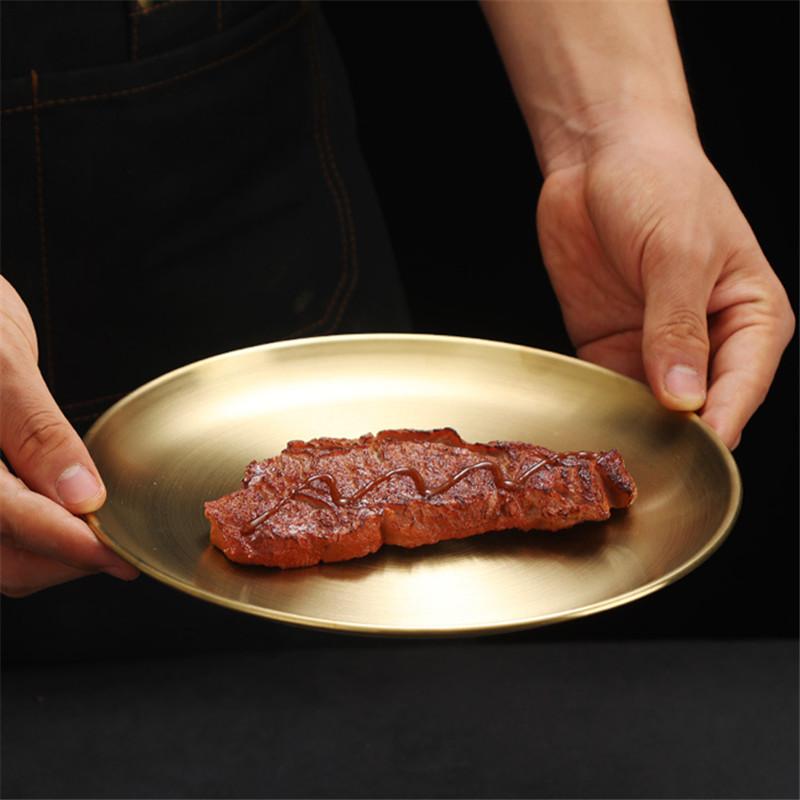 Thick Side 304 Stainless Steel Dinner Plate Round Steak Salad Deesert Cake Tray Kitchen Anti-scalding Plates for Western Food
