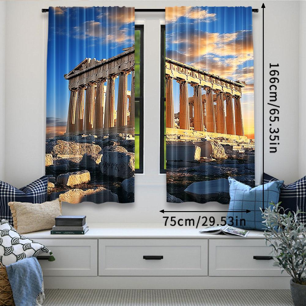 2Pcs Ancient Greek Curtain Temple In Athens Greece Window Drapes For Party Decorations Suitable For Bedroom Living Room A