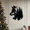 1pc Wolf & Pine Metal Wall Art, Weather-Resistant Nature Mural for Home or Garden