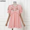 VONDA Women Short Sleeve Ruffle Floral Print Casual A-Line Mini Dress