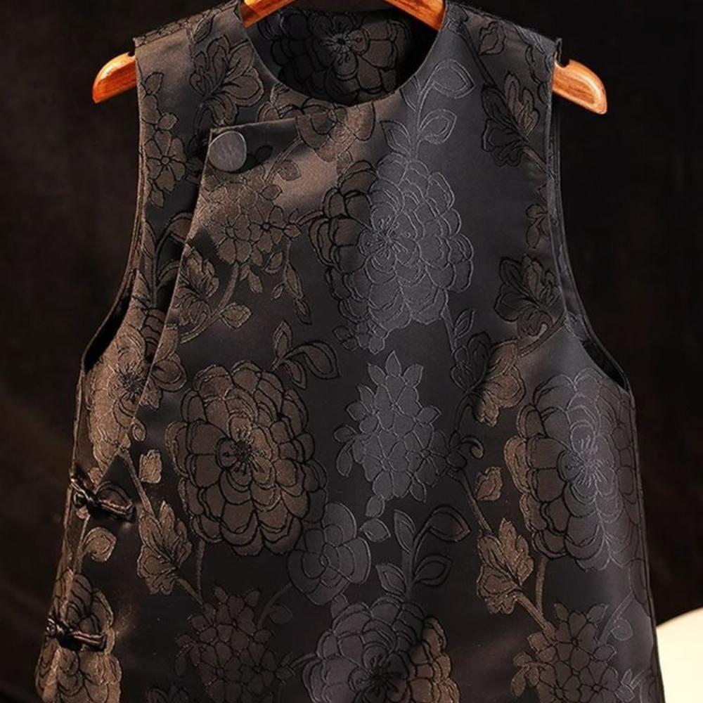 Women's Jackets Chinese Style Vest Women's National Style Retro Embroidery Buckle Round Neck Cheongsam Waistcoat Tide