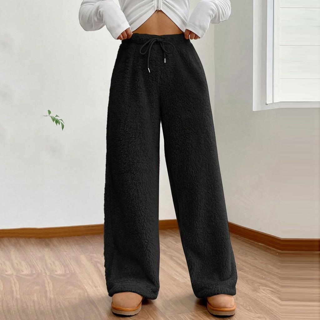 Women's Fashion Plush Casual Pants Solid Color Loose Comfortable Plush Warm Trousers