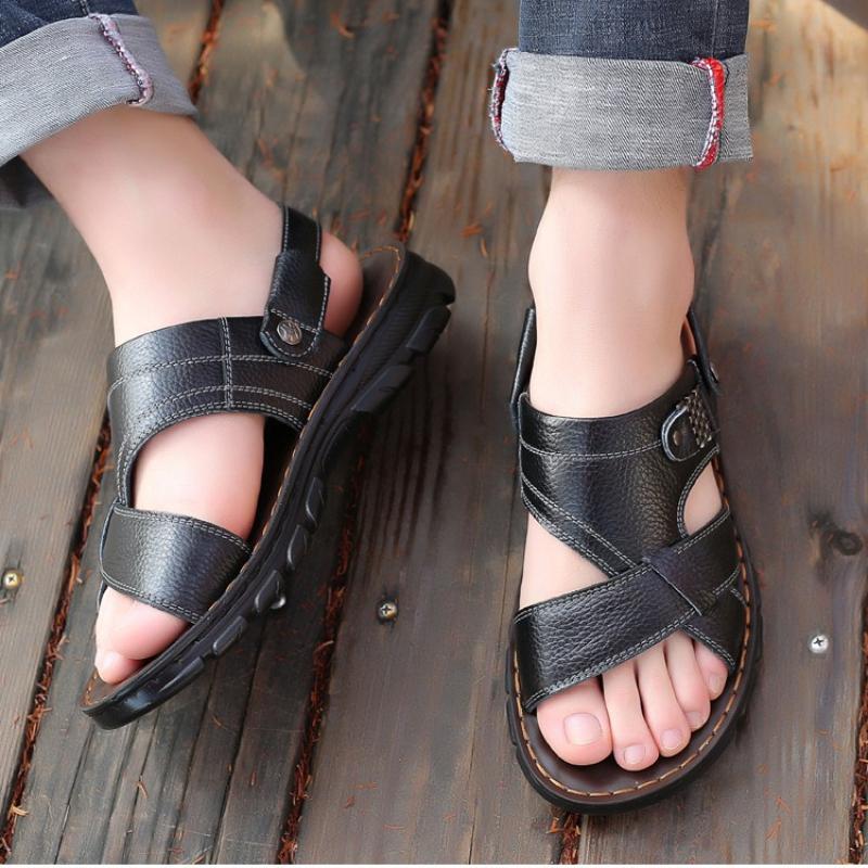 Fashion Classic Men's Sandals Solid Color PU Leather Man Summer Beach Slippers Casual Comfortable Open Toe Sandals Soft Gladiator Sandal