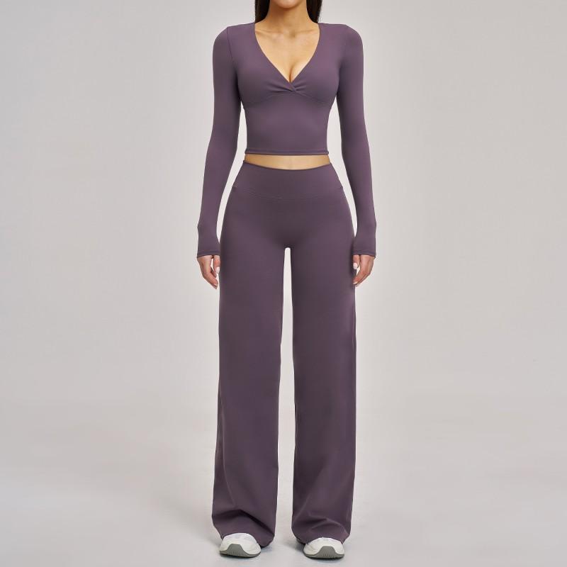 Womens Long Sleeve Yoga Set Slim Fit Sports Outfit Casual Activewear Gym Workout Daily Wear