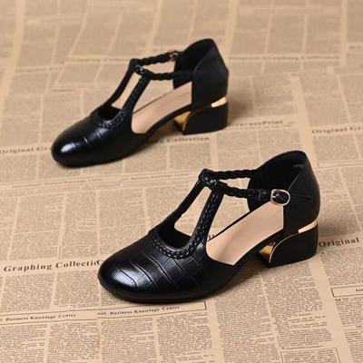2025 Summer New Fashion Woven Round Head Shallow Mouth Single Shoes Women's Thick Heel Versatile Comfortable Hollow Sandals Women's Shoes