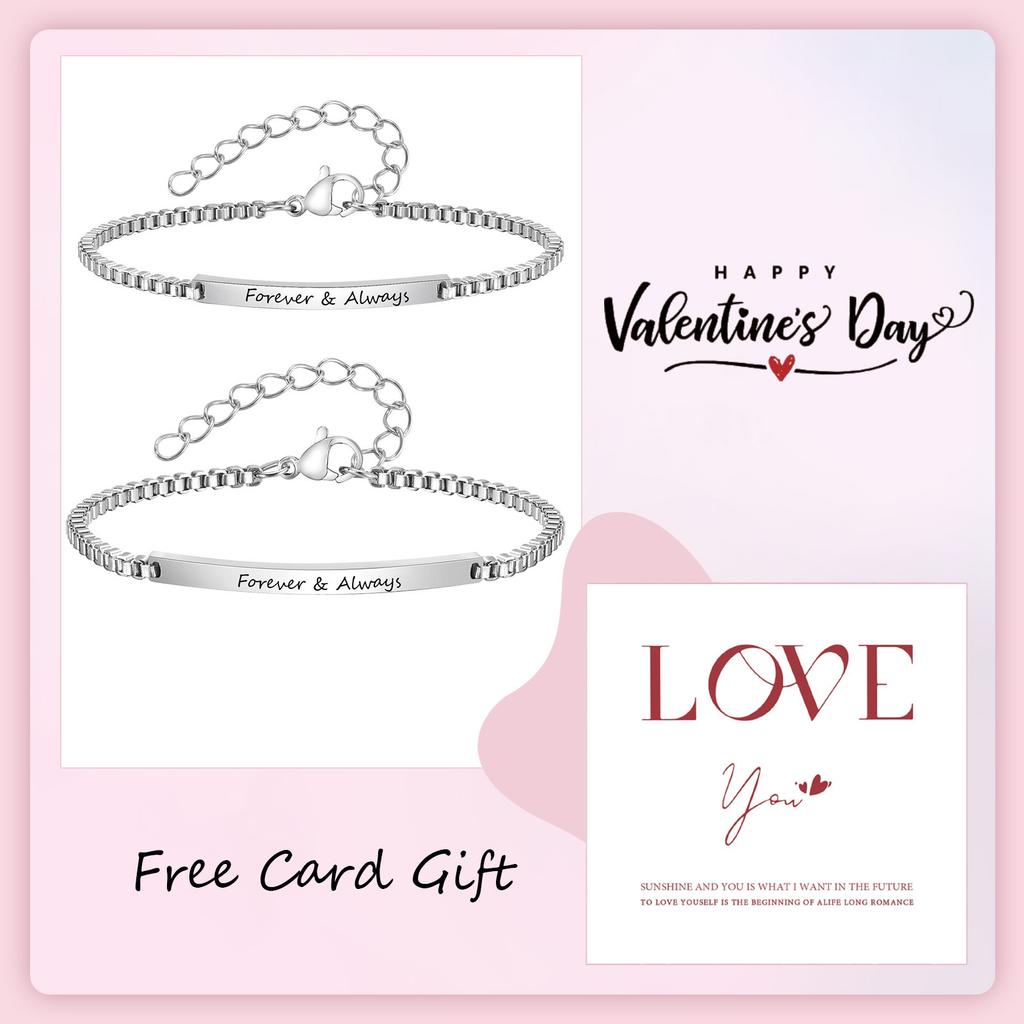 Kostenloses Individuell Gestaltbares Edelstahl Partnerarmband, Spiegelnde Gebogene Markenarmbänder für Damen Herren, Silberfarbene Partner Schmuck Geschenke