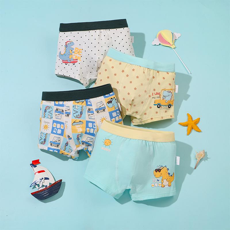 Set of Four Boys' Pure Cotton Boxer Briefs - Children's Shorts for Middle and Big Kids