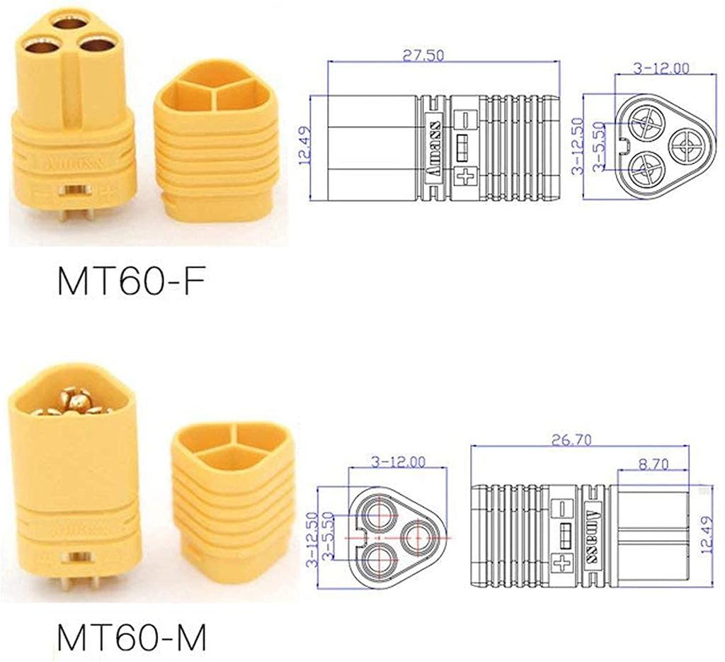 5 Pairs MT60 Male-Female Connectors 3.5mm – High Quality for RC Model LiPo Batteries – Yellow – Plastic