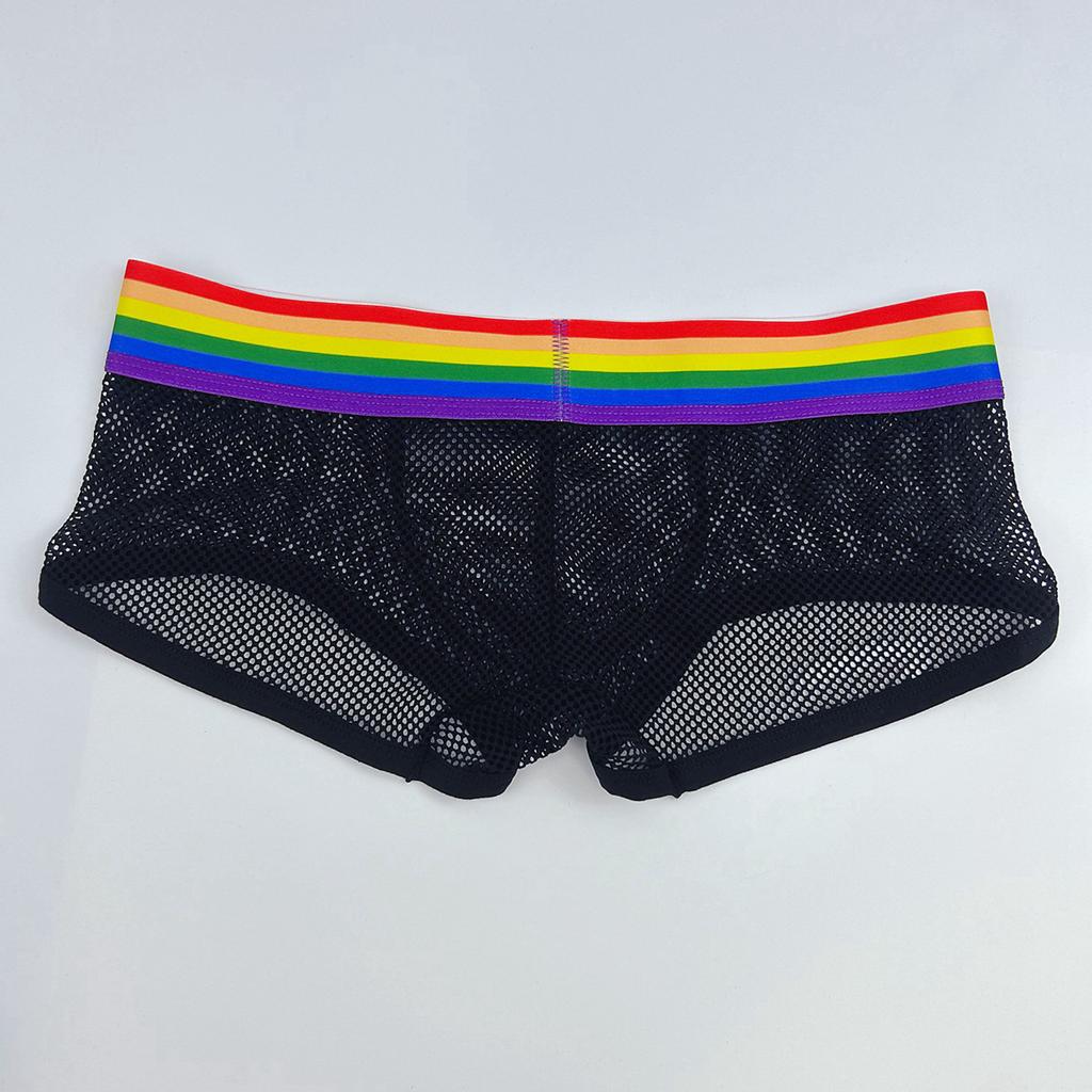 Boxer JOCKMAIL Sexy Mesh Breathable Boxer Briefs Rainbow Color Stripe Low Waist Fashion Men's Underwear