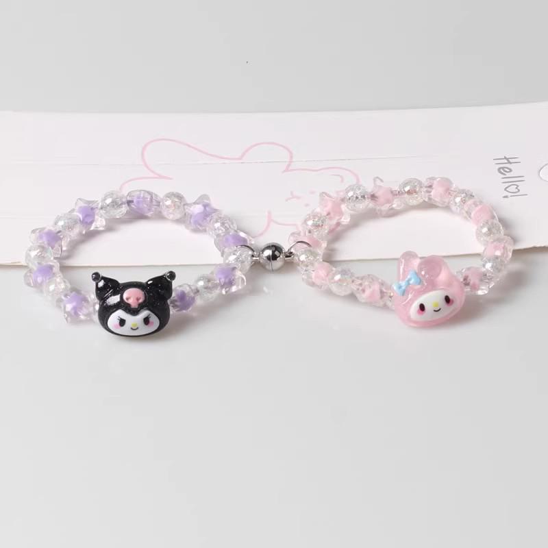 Sweet Crystal Beaded Couple's Magnetic Bracelets with Cinnamoroll & Kuromi - Perfect Bestie Gift