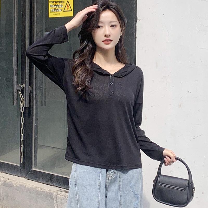 Summer Tencel Hooded Sun Protection Loose Long-Sleeve Knitted Top