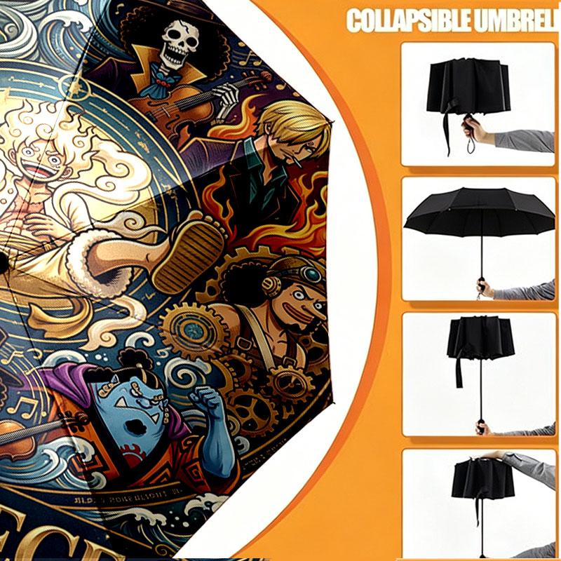Custom Name Personalized ONE PIECE Print Umbrella, Auto Open Close, 8‑Rib Sturdy Frame, Commute Camping Hiking Use, Birthday Gift