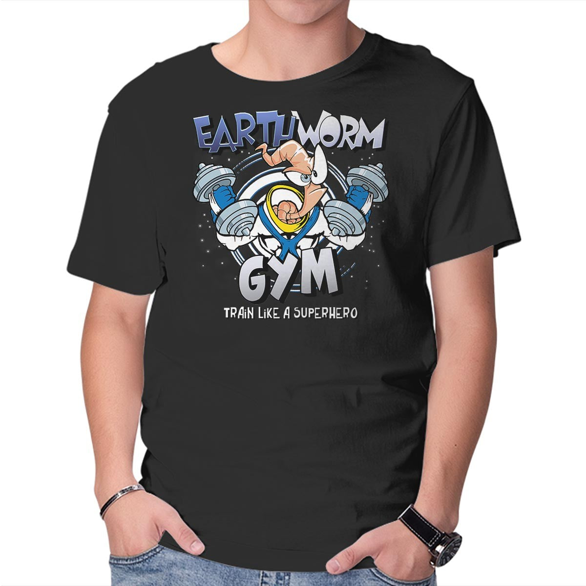 Unisex Crew Neck T-Shirt Earthworm Gym Graphic Short Sleeve Casual Tee XS