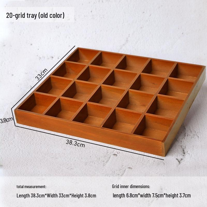 Retro Wooden Multi-Grid Desktop Storage Box and Display Tray