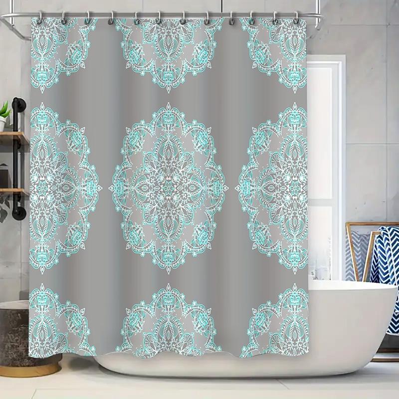 

Turquoise Floral Shower Curtain Vintage Teal Botanical Bathroom Decor Waterproof Fabric Backdrop W60H190(CM)-1 Pcs